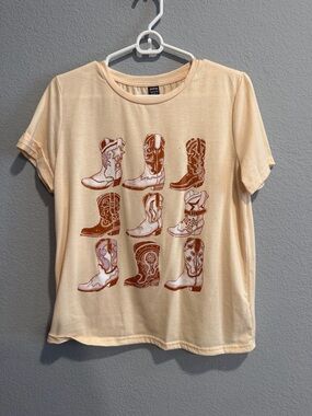 SHEIN Peach Tee with Rust Cowboy Boot Graphic